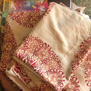 Red floral medallion curtain panels